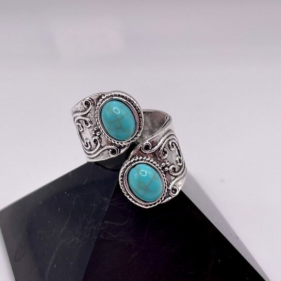 Boho Faux Turquoise Scroll Adjustable Spoon Ring #1312 - Picture 9 of 14
